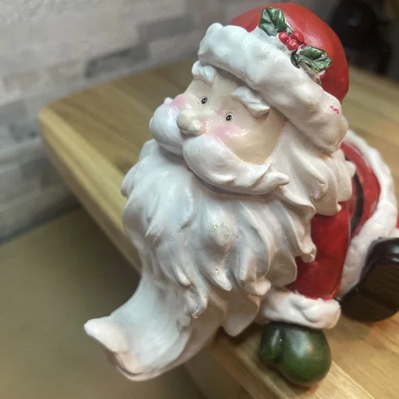 Santa Claus Stocking Holder Mantle Sitter Beard Hook Christmas Decor Red Resin - Picture 9 of 10